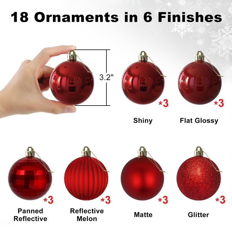 GameXcel Rose Red 3.2" Large Christmas Balls - Christmas Tree Decoration Ornaments Shatterproof Hanging Balls for Birthday Halloween Holiday Wedding Decorations Set of 18pcs - Image 2